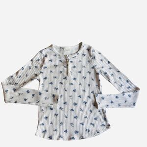 Abercrombie Kids Blue and White Floral Long Sleeve Tee 13/14